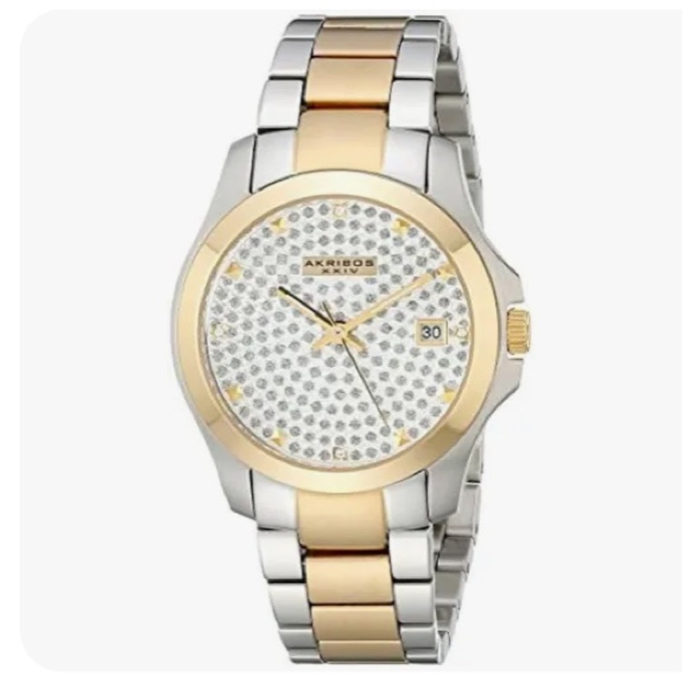 Akribos XXIV AK579TTG two toned stainless steel crystals watch